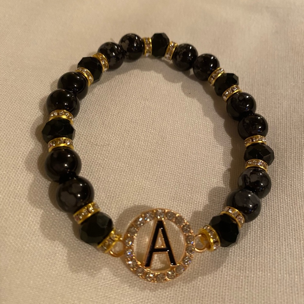 Stretch Bracelet Black Gold Bling Initial A New